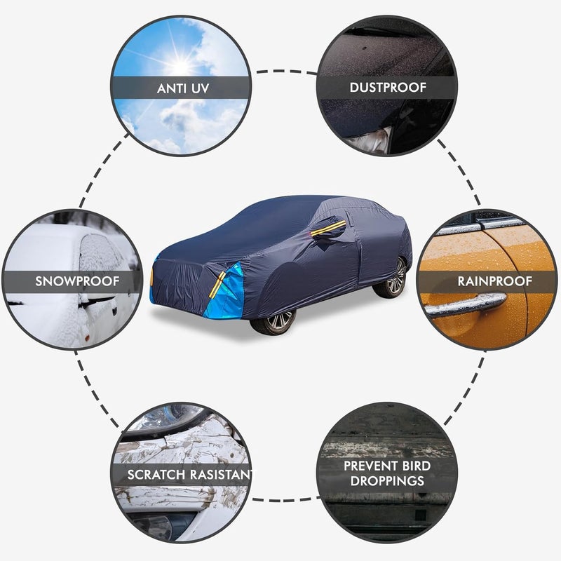 DINGHAO Car Cover Waterproof All Weather, 6 Layers Outdoor Full Exterior Cover Rain Sun UV Snowproof Protection with Zipper Cotton, Mirror Pocket for Ford F-150 Raptor - Image 5